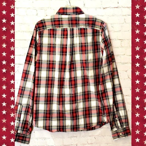 Abercrombie & Fitch AF Button Down Long Sleeved Red Plaid Muscle Shirt Large L - Picture 5 of 15